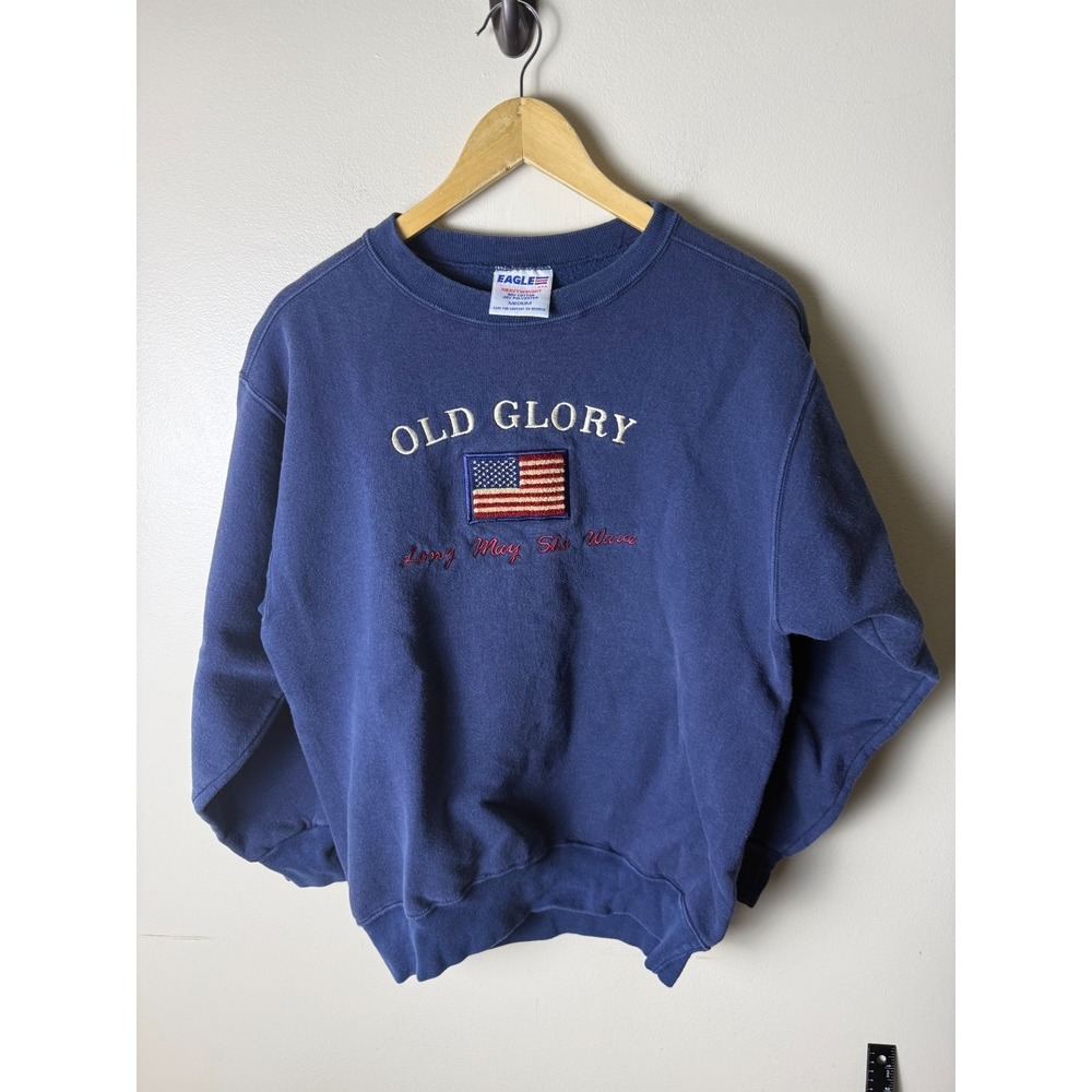 Eagle 90s Sweatshirt "Old Glory Long May She Wave" Patriotic Heavyweight Mens M